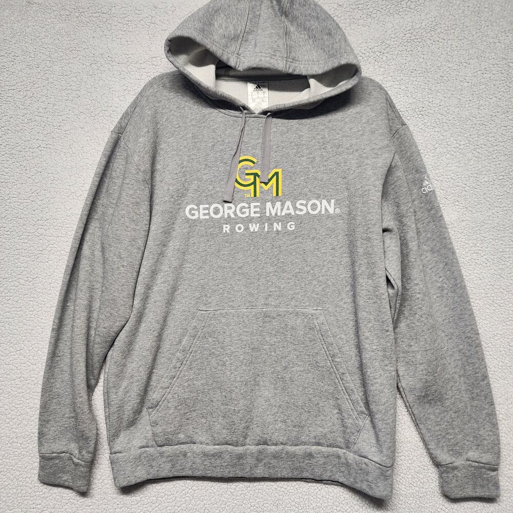 George Mason Rowing Sweatshirt Size M Gray Hooded Fleece Lined Relaxed Casual